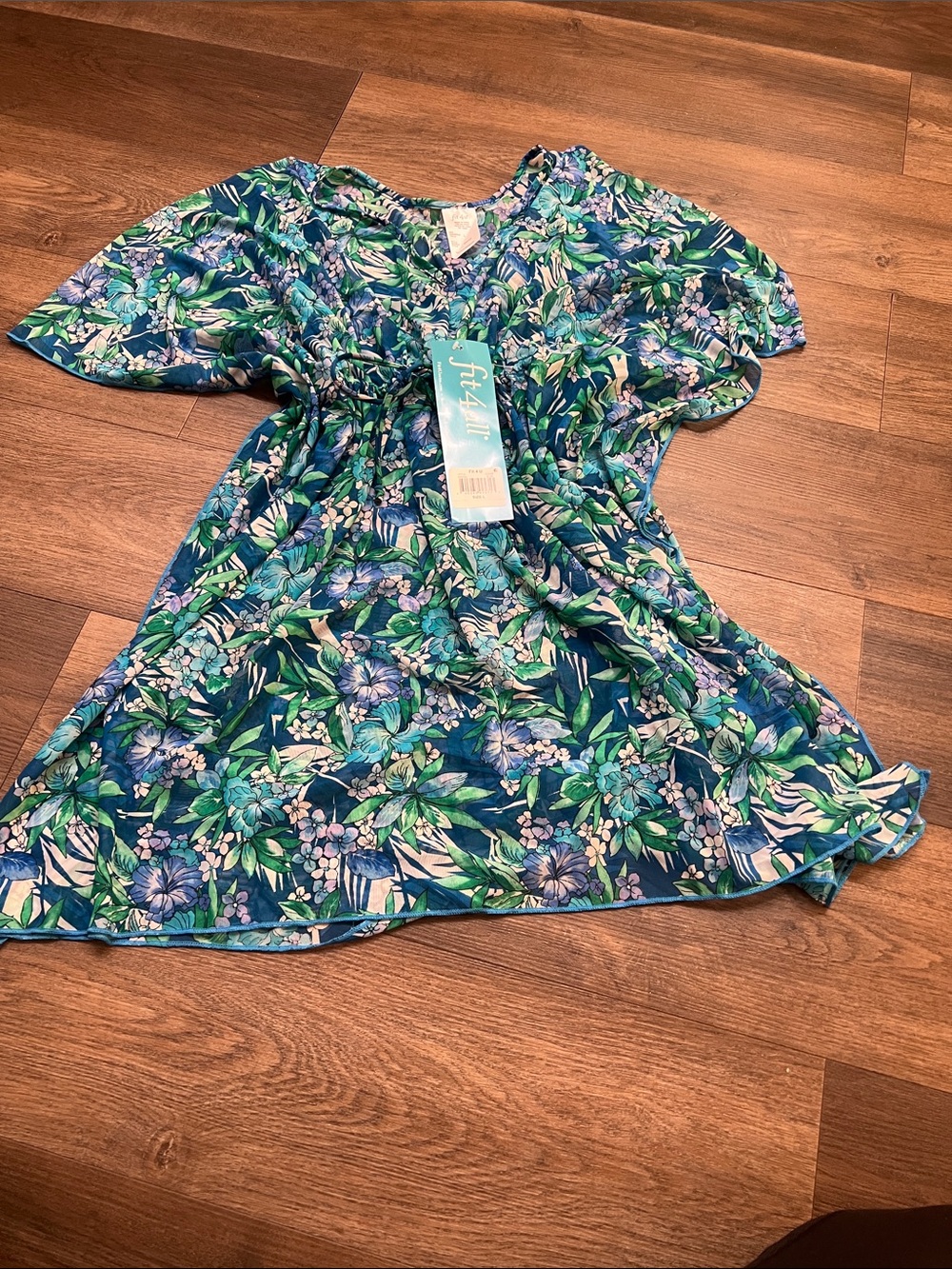 Floral Blue & Green Women's Swim Coverup Tunic - Lightweight Beach Dress